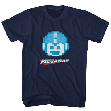 Mega Man Mens S/S T-Shirt - Megaface - Solid Navy