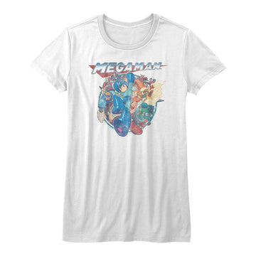 Mega Man Girls Juniors S/S T-Shirt - Megafriends - Solid White