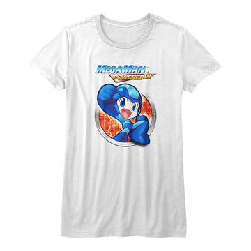Mega Man Girls Juniors S/S T-Shirt - Powered Up - Solid White