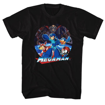 Mega Man Mens S/S T-Shirt - Megaman Collage - Solid Black