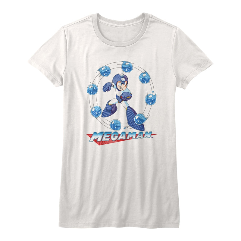 Mega Man Girls Juniors S/S T-Shirt - Water Shield - Solid White
