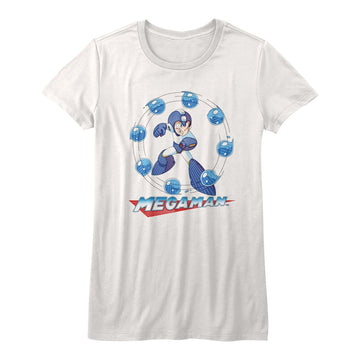 Mega Man Girls Juniors S/S T-Shirt - Water Shield - Solid White
