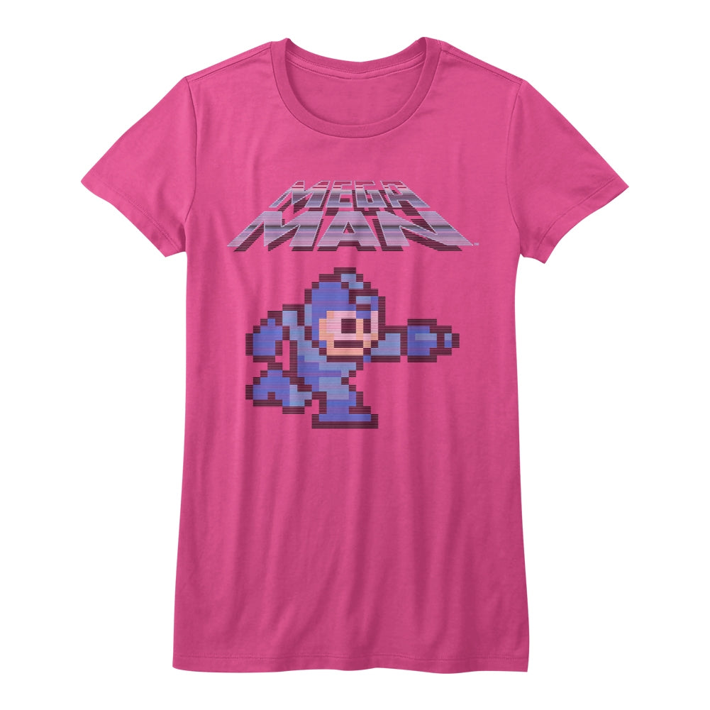 Mega Man Girls Juniors S/S T-Shirt - Mega Gunner - Solid Hot Pink