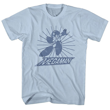 Mega Man Mens S/S T-Shirt - Mega Burst - Solid Light Blue
