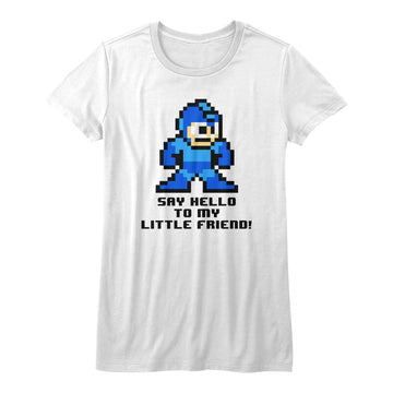 Mega Man Girls Juniors S/S T-Shirt - Say Hello To My Little Friend - Solid White