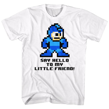 Mega Man Mens S/S T-Shirt - Say Hello To My Little Friend - Solid White