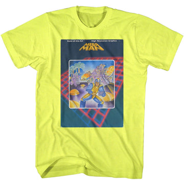 Mega Man Mens S/S T-Shirt - Mega Cover - Heather Neon Yellow Heather