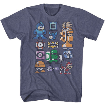 Mega Man Mens S/S T-Shirt - Pixelmans - Heather Vintage Blue Heather