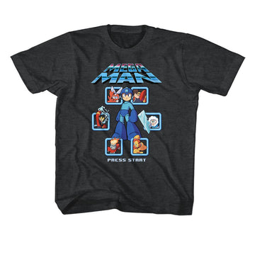 Mega Man Toddler S/S T-Shirt - Mm1 Select Screen Remix - Heather Black Heather