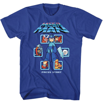 Mega Man Mens S/S T-Shirt - Mm1 Select Screen Remix - Solid Royal