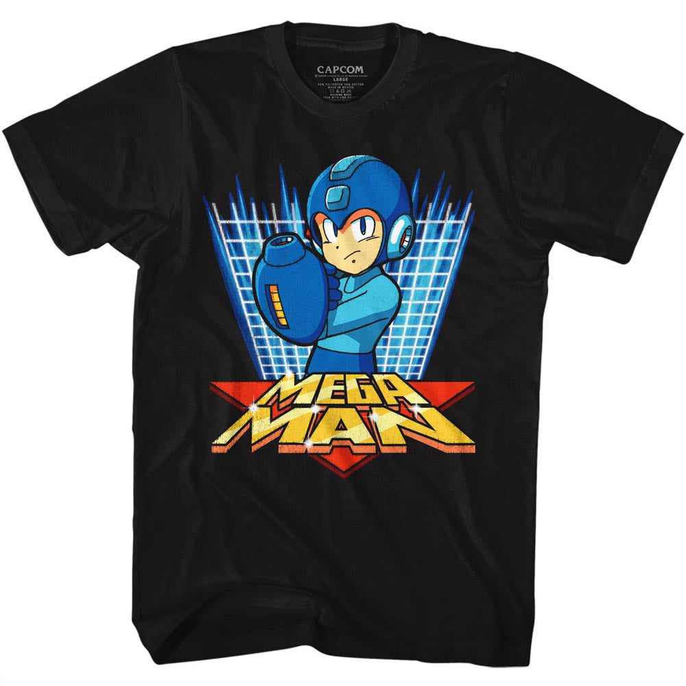 Mega Man Mens S/S T-Shirt - Megagrid - Solid Black
