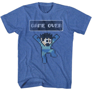 Mega Man Mens S/S T-Shirt - Game Over - Heather Royal Heather