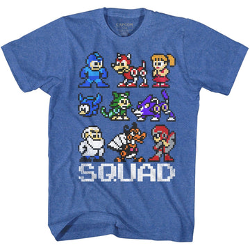 Mega Man Mens S/S T-Shirt - Squad - Heather Royal Heather