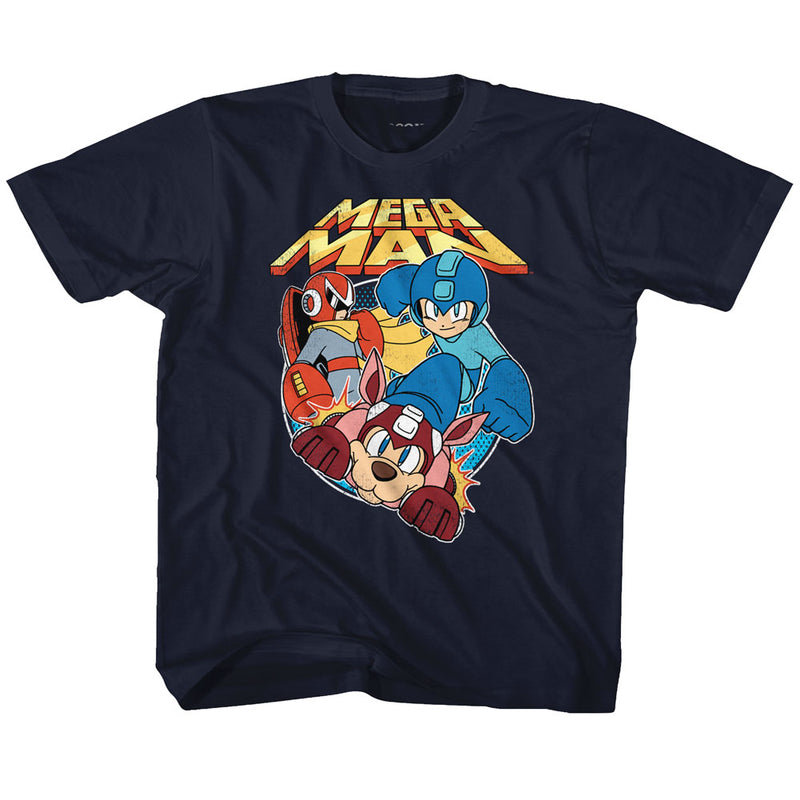 Mega Man Youth S/S T-Shirt - Flat Colors - Solid Navy