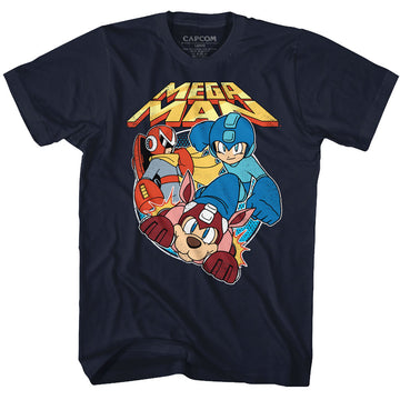 Mega Man Mens S/S T-Shirt - Flat Colors - Solid Navy