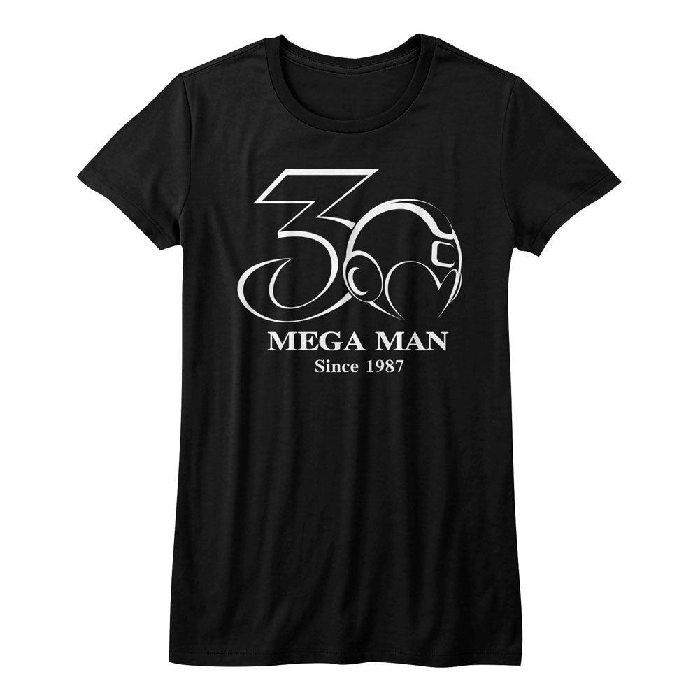 Mega Man Girls Juniors S/S T-Shirt - 30Th Bw - Solid Black