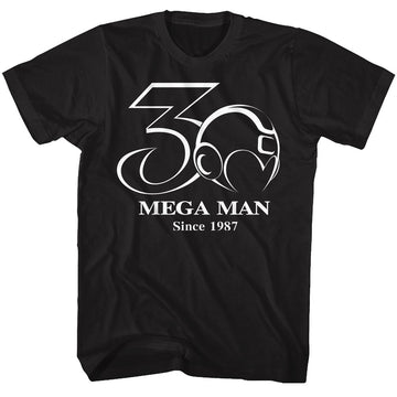 Mega Man Mens S/S T-Shirt - 30Th Bw - Solid Black