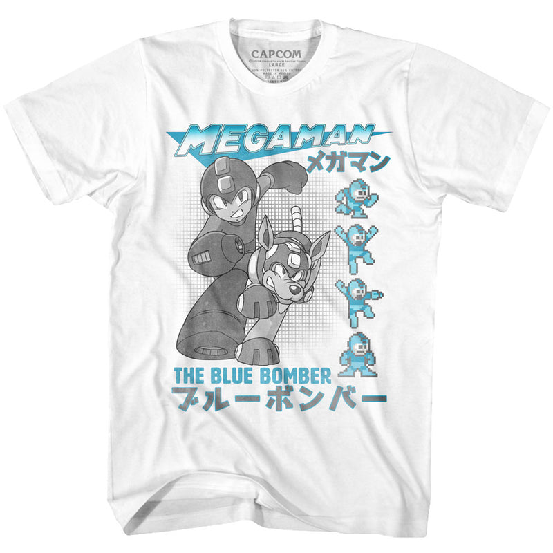 Mega Man Mens S/S T-Shirt - Blue Bomber - Solid White