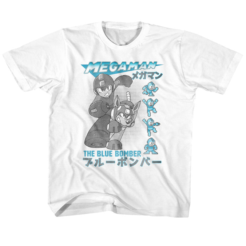 Mega Man Youth S/S T-Shirt - Blue Bomber - Solid White