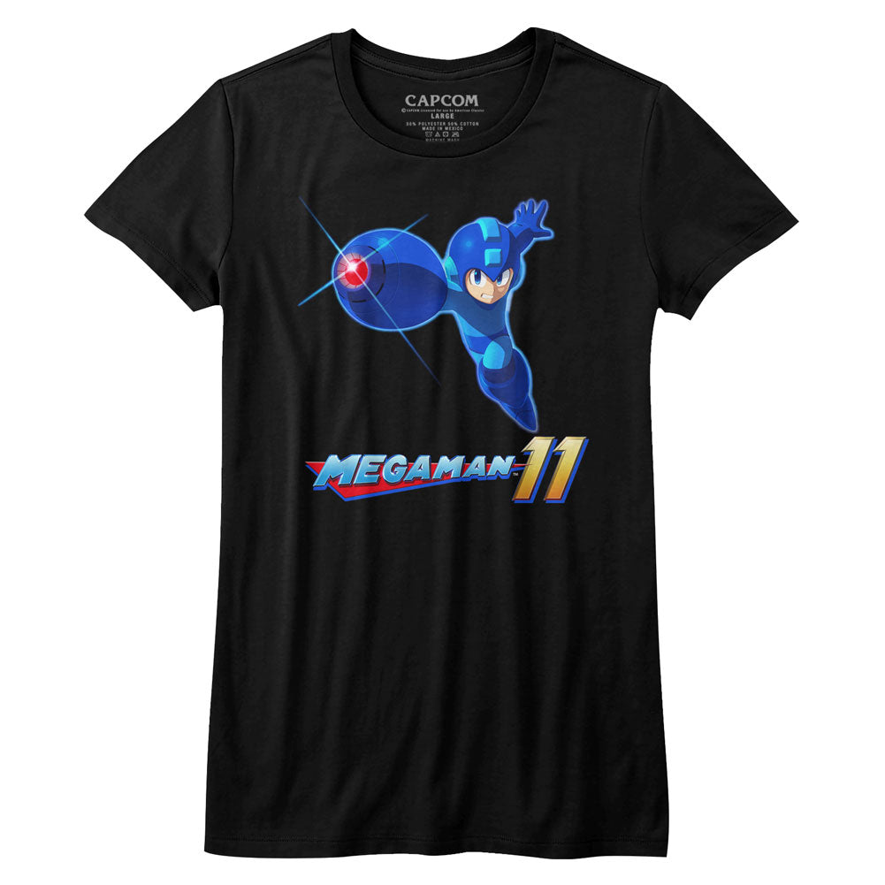 Mega Man Girls Juniors S/S T-Shirt - Mega 11 - Solid Black