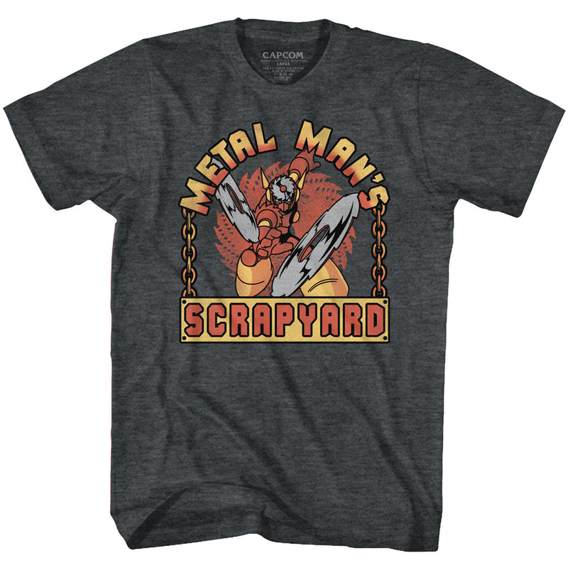 Mega Man Mens S/S T-Shirt - Scrapyard Sign - Heather Black Heather