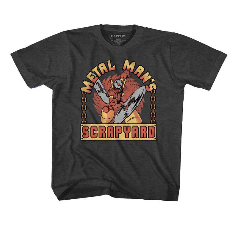 Mega Man Youth S/S T-Shirt - Scrapyard Sign - Heather Black Heather
