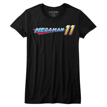 Mega Man Girls Juniors S/S T-Shirt - Mega Logo - Solid Black