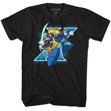 Mega Man Mens S/S T-Shirt - X And Zero - Solid Black
