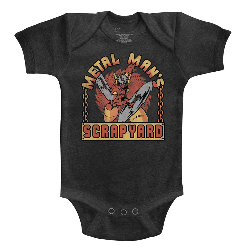 Mega Man Infant S/S Heather Bodysuit - Scrapyard Sign - Heather Vintage Smoke