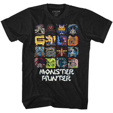 Monster Hunter Mens S/S T-Shirt - Symbols - Solid Black