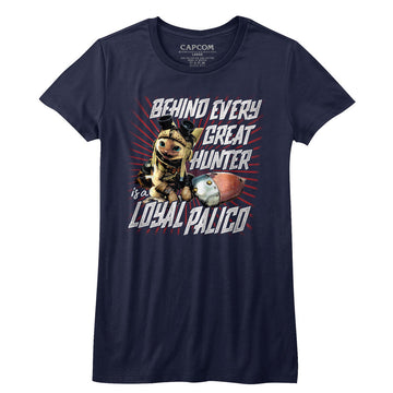 Monster Hunter Girls Juniors S/S T-Shirt - Loyal Palico - Solid Navy