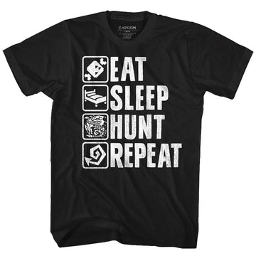 Monster Hunter Mens S/S T-Shirt - Hunt Repeat - Solid Black
