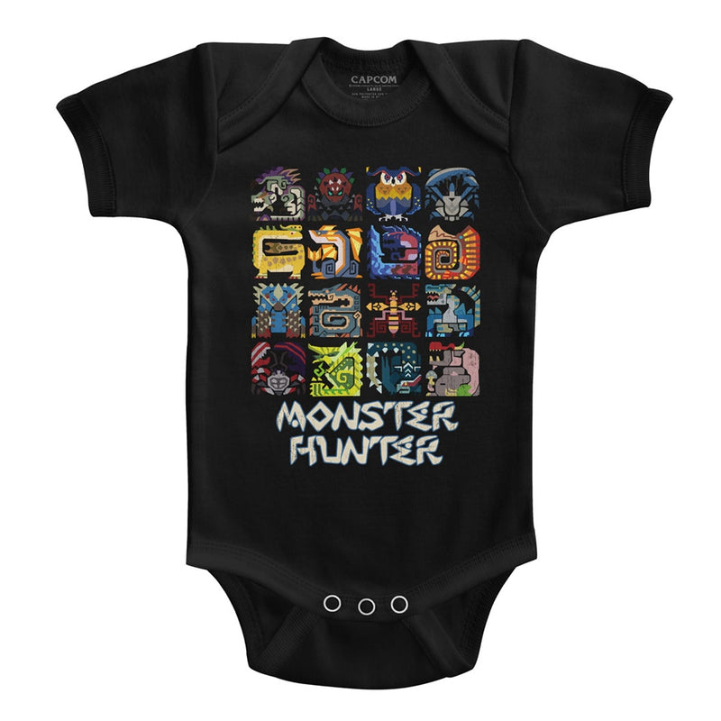 Monster Hunter Infant S/S Bodysuit - Symbols - Solid Black