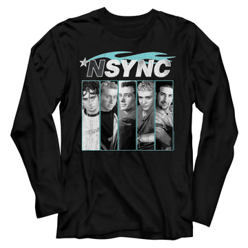 NSYNC Mens L/S T-Shirt - Blue Flame - Solid Black