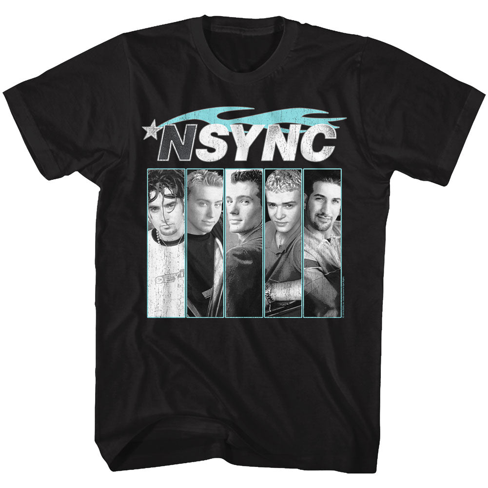 NSYNC Mens S/S T-Shirt - Blue Flame - Solid Black