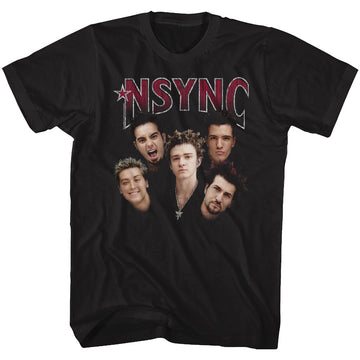 NSYNC Mens S/S T-Shirt - Group Shot - Solid Black