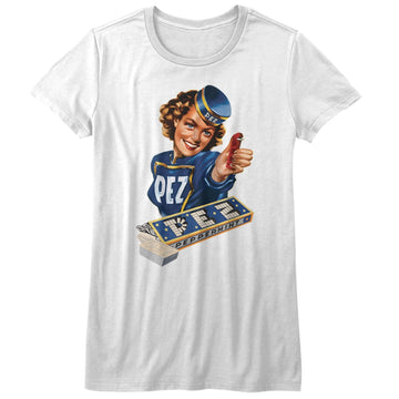 Pez Girls Juniors S/S T-Shirt - Vintage Pez Girl - Solid White