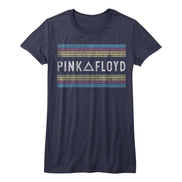 Pink Floyd Girls Juniors S/S T-Shirt - Pink Floyd Rainbows - Solid Navy
