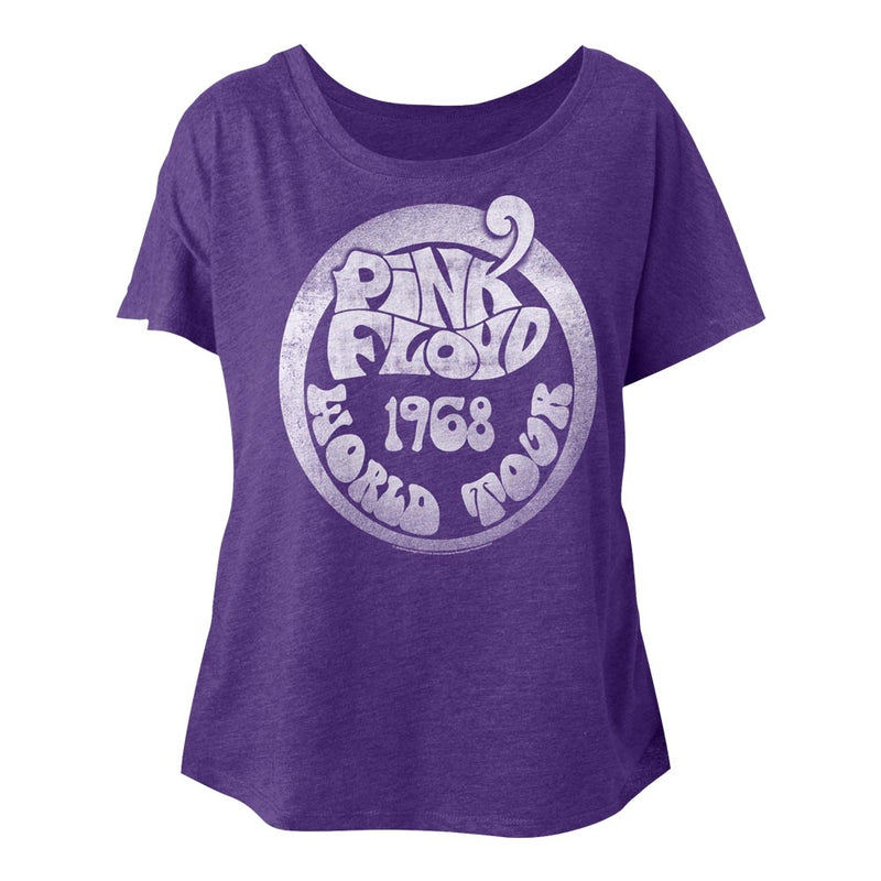 Pink Floyd Ladies S/S Dolman - 1968 World Tour - Heather Purple Rush