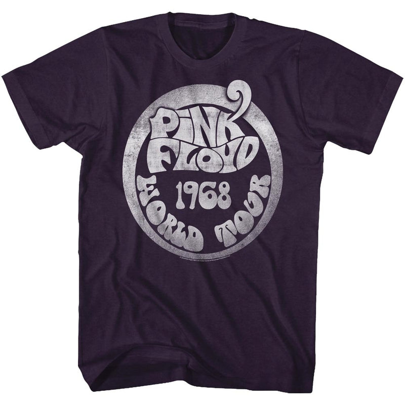 Pink Floyd Mens S/S T-Shirt - 1968 World Tour - Heather Blackberry Heather