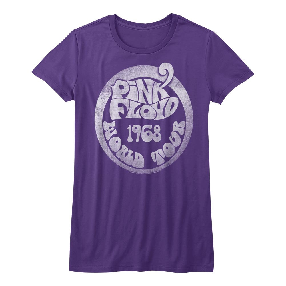 Pink Floyd Girls Juniors S/S T-Shirt - 1968 World Tour - Solid Purple