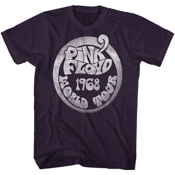 Pink Floyd Mens S/S T-Shirt - 1968 World Tour - Heather Blackberry Heather