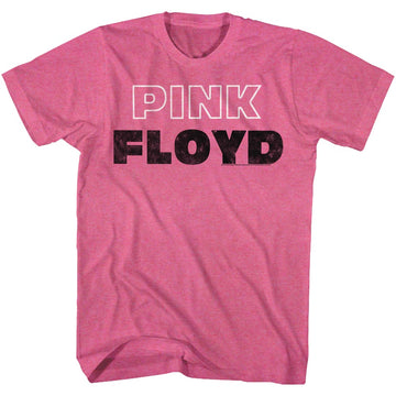 Pink Floyd Mens S/S T-Shirt - Pink White Outline - Heather Retro Pink Heather