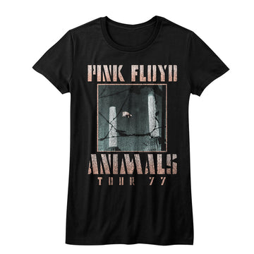 Pink Floyd Girls Juniors S/S T-Shirt - Animals Tour 77 - Solid Black
