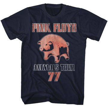 Pink Floyd Mens S/S T-Shirt - Tour 77 - Solid Navy