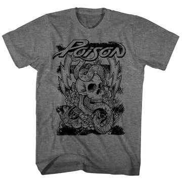 Poison Mens S/S T-Shirt - Skull Snake Lightning - Heather Graphite Heather