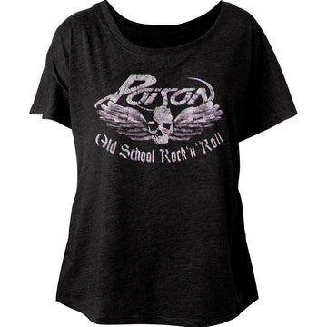 Poison Ladies S/S Dolman - Old School Rock N Roll - Heather Vintage Black