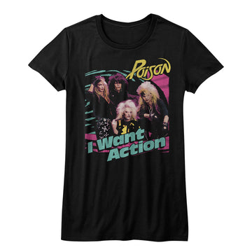 Poison Girls Juniors S/S T-Shirt - Bright Action - Solid Black