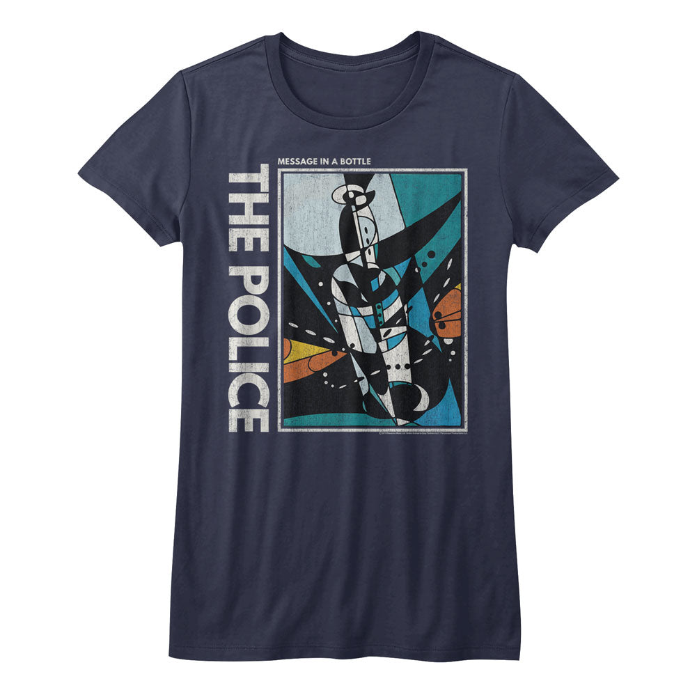 The Police Girls Juniors S/S T-Shirt - Message In A Bottle - Solid Navy