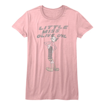 Popeye Girls Juniors S/S T-Shirt - Little Miss Olive Oil - Solid Light Pink